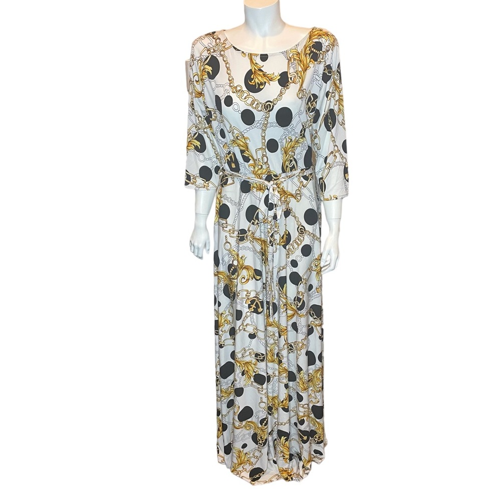 Black white and gold chain link dress